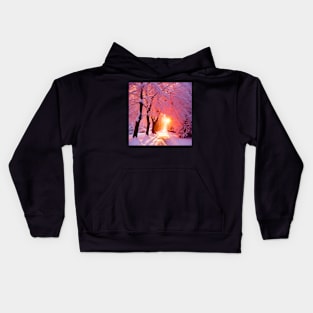 Hush II, A Pink And Lavender Winter Scene Kids Hoodie